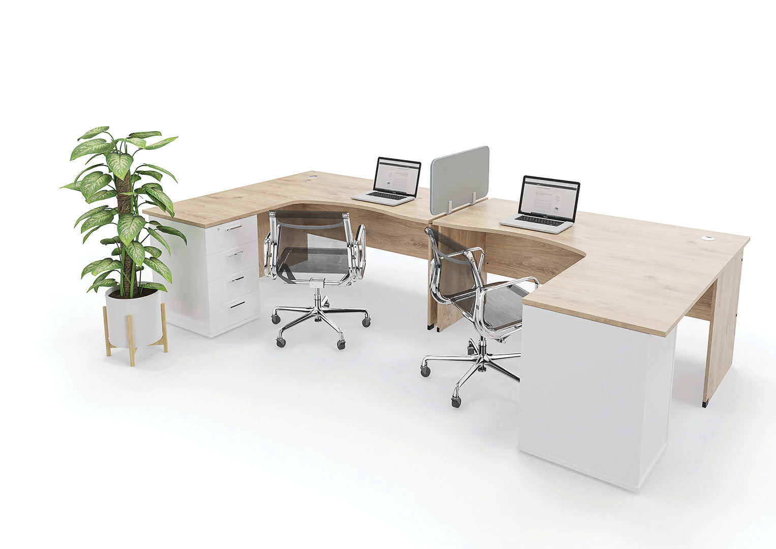 Discovery cluster desk (22mm top) with extension & pedestal - ENTRAWOOD office  furniture manufacturer